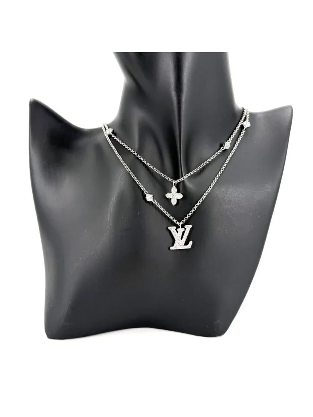 Louis Vuitton Necklace Chain Monogram with Adjustable Star Rhinestone Silver